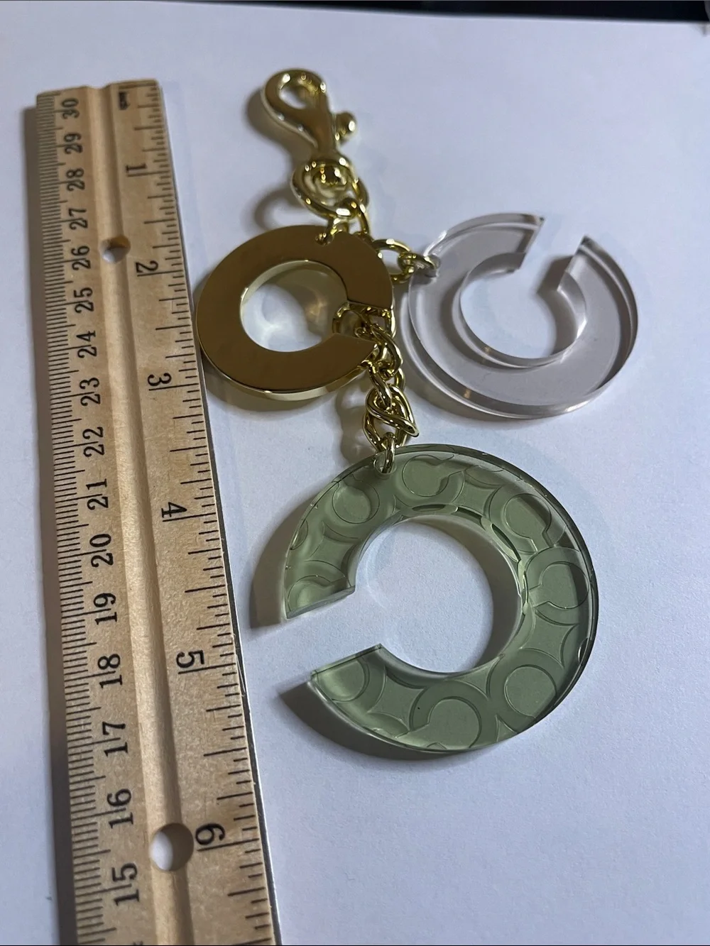 Coach Acrylic 'C' Charm Keychain with Gold Chain - Olive Green